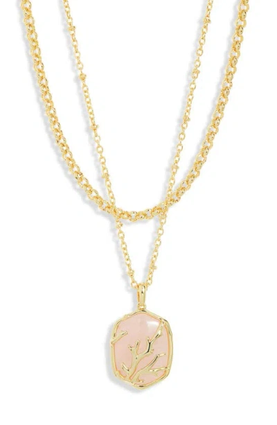Kendra Scott Daphne Layered Coral Pendant Necklace In Gold Rose Quartz
