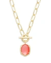 Kendra Scott Daphne Link & Chain Pendant Necklace In 14k Gold Plated, 18 In Gold Coral Pink Mother Of Pearl