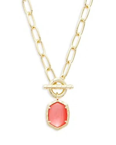 Kendra Scott Daphne Link & Chain Pendant Necklace In 14k Gold Plated, 18 In Gold Coral Pink Mother Of Pearl