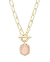 Kendra Scott Daphne Link & Chain Pendant Necklace In 14k Gold Plated, 18 In Gold Light Pink Iridescent Abalone