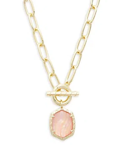 Kendra Scott Daphne Link & Chain Pendant Necklace In 14k Gold Plated, 18 In Gold Light Pink Iridescent Abalone