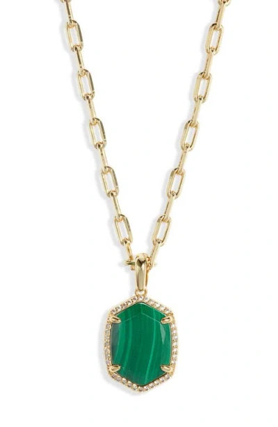 Kendra Scott Daphne Pavé Frame Pendant Necklace In Gold Green Malachite