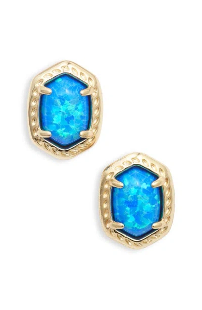 Kendra Scott Daphne Stud Earrings In Gold Bright Blue Kyocera Opal