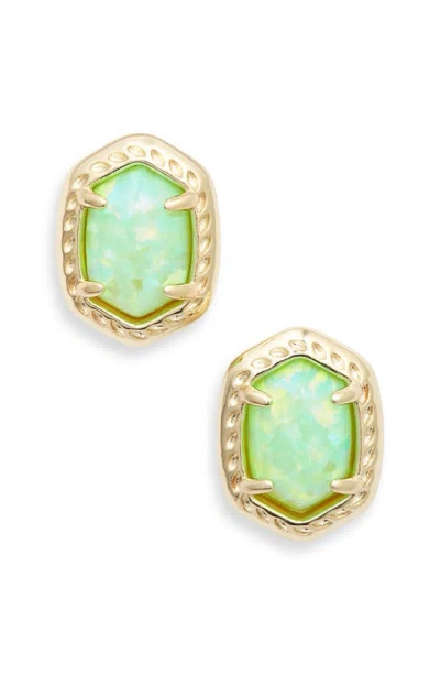 Kendra Scott Daphne Stud Earrings In Gold Bright Green Kyocera Opal