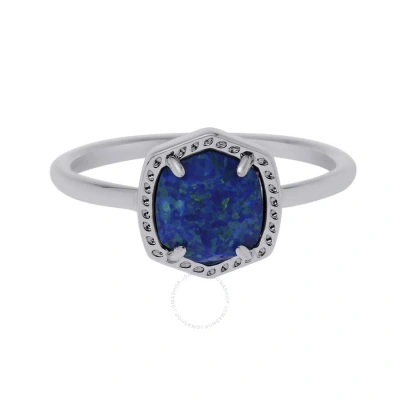Kendra Scott Davie Rhodium Plated And Royal Blue Kyocera Opal Ring Sz 8 4217709032 In Metallic