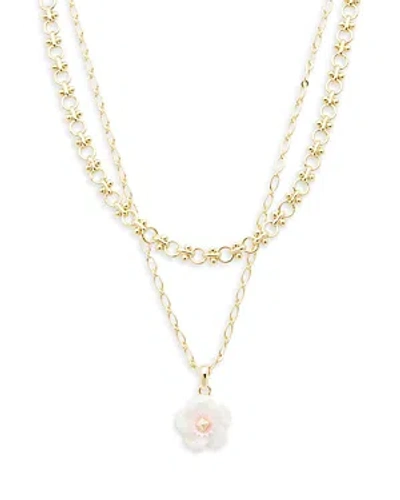 Kendra Scott Deliah Lavender Mother Of Pearl & Sequin Flower Layered Pendant Necklace In 14k Gold Plated, 16-19