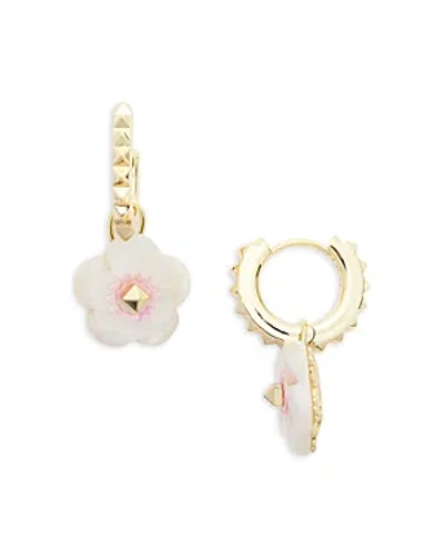 Kendra Scott Deliah Mother Of Pearl Flower Dangle Huggie Hoop Earrings In Gold Iridescent Pink White Mix
