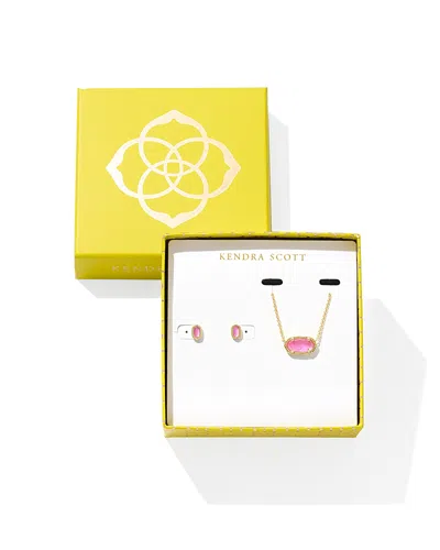 Kendra Scott Elisa & Mini Ellie Pendant Necklace & Stud Earrings Gift Set In Gold