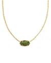 Kendra Scott 14k Gold-plated Bamboo Framed Stone Adjustable Pendant Necklace, 19" + 4" Extender In Gold/green