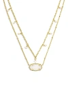 Kendra Scott 14k Gold-plated Imitation Pearl & Stone 19" Adjustable Layered Pendant Necklace In Gold Iridescent Drusy