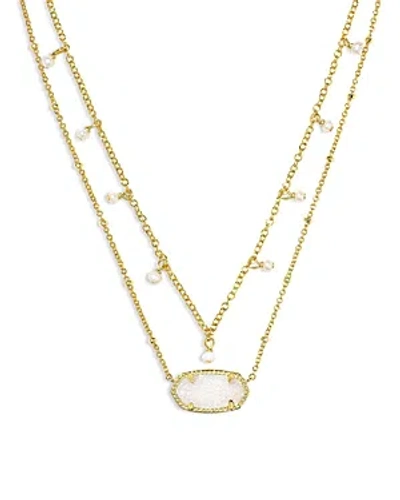 Kendra Scott 14k Gold-plated Imitation Pearl & Stone 19" Adjustable Layered Pendant Necklace In Gold Iridescent Drusy