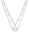 Kendra Scott Elisa Cultured Freshwater Pearl & Drusy Stone Adjustable Layered Necklace, 19 In Silver Iridescent Drusy