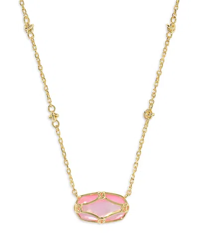 KENDRA SCOTT ELISA LATTICE FRAMED MOTHER OF PEARL PENDANT NECKLACE IN 14K GOLD PLATED, 19