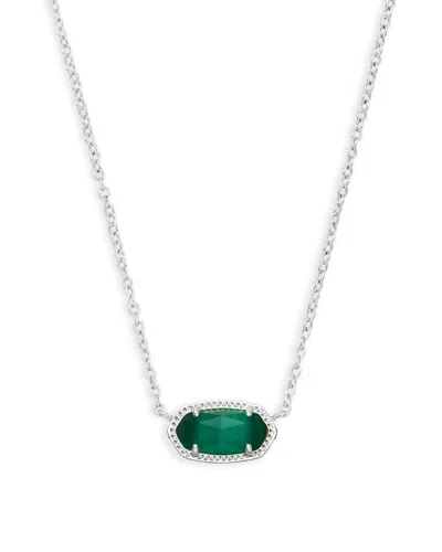Kendra Scott Elisa Silver Pendant Necklace In Emerald Cats Eye May - In Green