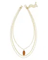 Kendra Scott Elle Bamboo Frame Gemstone Pendant Convertible Layered Necklace, 27.5-30.5 In Gold/orange