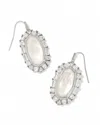 Kendra Scott Elle Rhodium Crystal Frame Drop Earrings In Ivory Mother-of-pearl In Metallic