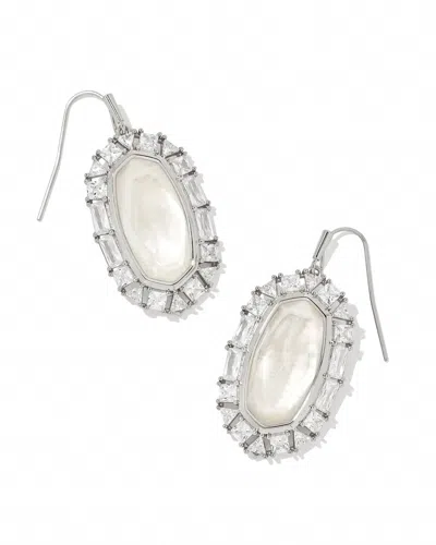 Kendra Scott Elle Rhodium Crystal Frame Drop Earrings In Ivory Mother-of-pearl In Metallic