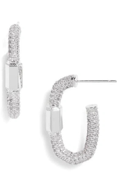 Kendra Scott Emery Hoop Earrings In Rhodium White Crystal