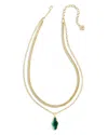 Kendra Scott Evelyn 14k Gold Plated Colored Stone Layered Pendant Necklace, 16-19 In Gold/green