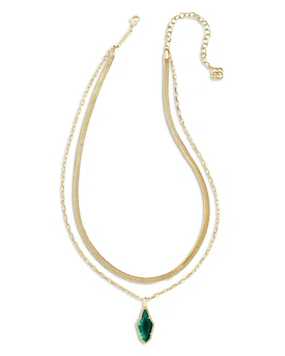 Kendra Scott Evelyn 14k Gold Plated Colored Stone Layered Pendant Necklace, 16-19 In Gold/green