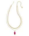 Kendra Scott Evelyn 14k Gold Plated Colored Stone Layered Pendant Necklace, 16-19 In Gold/pink