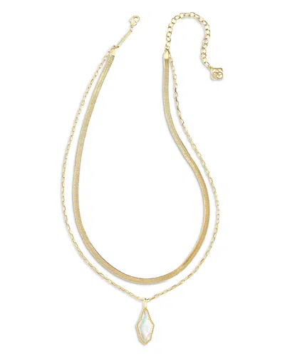 Kendra Scott Evelyn 14k Gold Plated Colored Stone Layered Pendant Necklace, 16-19 In Gold/white