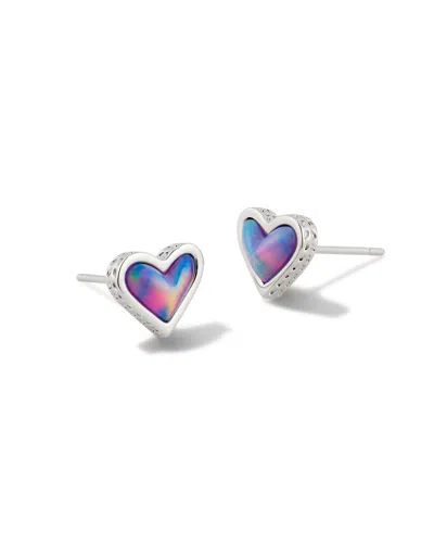 Kendra Scott Framed Ari Heart Stud Earring In Silver Lilac Opalescent Resin In Multi