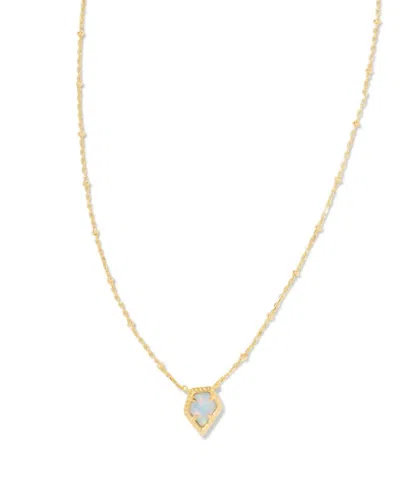 Kendra Scott Framed Tess Satellite Short Pendant Necklace In Gold Luster Light Blue Kyocera Opal In Multi
