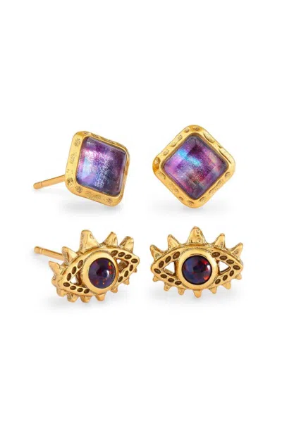 Kendra Scott Gemma Stud Earrings Set In Mauve Abalone In Gold