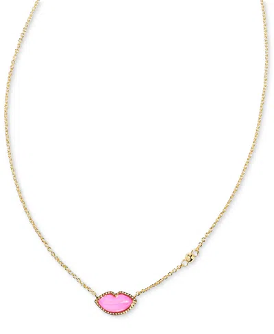 Kendra Scott Gemstone Lips 18" Adjustable Reversible Pendant Necklace In Gold,hot Pink Mother Of Pearl