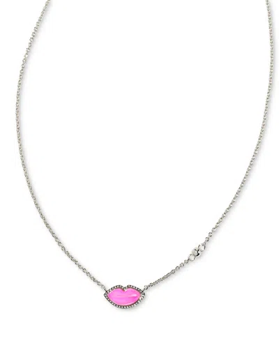 Kendra Scott Gemstone Lips 18" Adjustable Reversible Pendant Necklace In Silver,hot Pink Mother Of Pearl