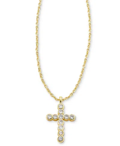 Kendra Scott Gold-tone Cross Crystal 19" Pendant Necklace In Gold White