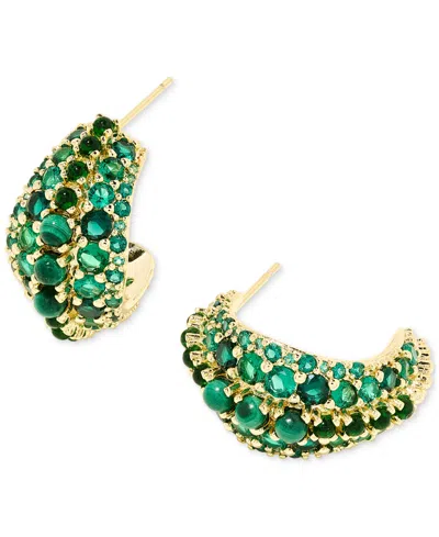 Kendra Scott Gold-tone Cultured Freshwater Pearl (2mm) & Crystal Pave Small Half Hoop Earrings In Gold Green