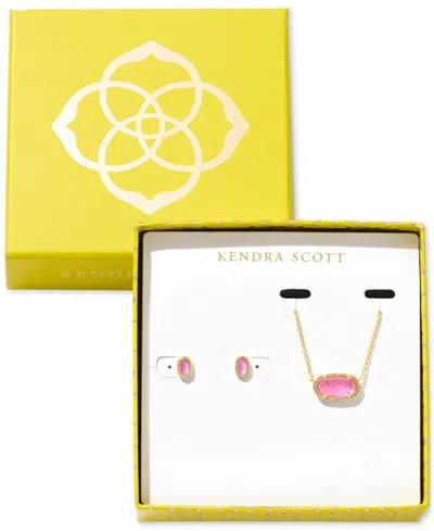 Kendra Scott Gold-tone Elisa Pendant Necklace & Mini Ellie Stud Earrings Gift Set In Brght Pink