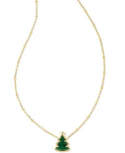 Kendra Scott Gold-tone Green Quartzite Christmas Tree Adjustable Pendant Necklace, 14" + 4" Extender In Gold Green