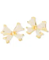 Kendra Scott Gold-tone Mixed Metal Drusy & Cultured Freshwater Pearl (2mm) Bow Stud Earrings In Gold Iride