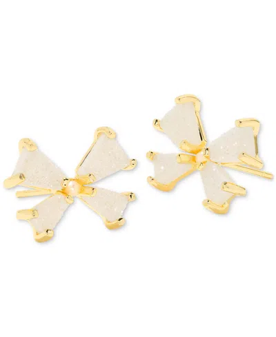 Kendra Scott Gold-tone Mixed Metal Drusy & Cultured Freshwater Pearl (2mm) Bow Stud Earrings In Gold Iride
