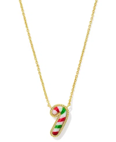 KENDRA SCOTT GOLD-TONE MOTHER OF PEARL & ENAMEL CANDY CANE 19" PENDANT NECKLACE