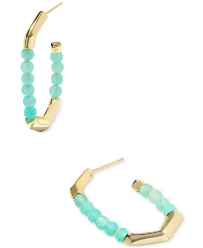KENDRA SCOTT GOLD-TONE SYLVIA TEAL BEADED MEDIUM HOOP EARRINGS, 1.59"