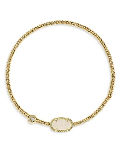 Kendra Scott Grayson Crushed Gemstone Charm Beaded Stretch Bracelet In 14k Gold Plated In Gold Iridescent Drusy