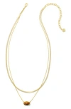 Kendra Scott Grayson Herringbone Multistrand Pendant Necklace In Gold Brown Tigers Eye