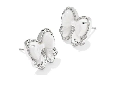 Kendra Scott Haley Bow Stud Earrings In Rhodium Ivory Mother Of Pearl In White