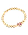 Kendra Scott Holland 14k Gold Plated Mixed Cut Stone Heart Charm Beaded Stretch Bracelet In Gold/pink