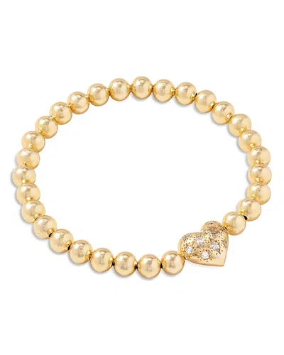 Kendra Scott Holland 14k Gold Plated Mixed Cut Stone Heart Charm Beaded Stretch Bracelet In Gold White
