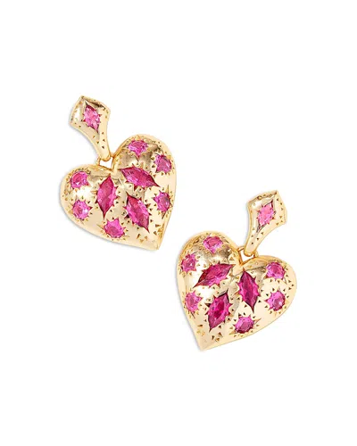 Kendra Scott Holland 14k Gold Plated Mixed Cut Stone Heart Drop Earrings In Gold/pink