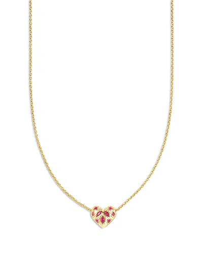 Kendra Scott Holland 14k Gold Plated Mixed Cut Stone Heart Pendant Necklace, 19 In Gold Pink