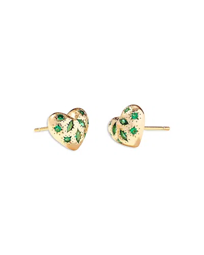 Kendra Scott Holland 14k Gold Plated Mixed Cut Stone Heart Stud Earrings In Gold/green