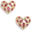 Kendra Scott Holland Heart Stud Earrings In Gold Pink Crystal