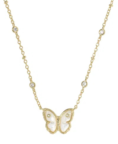 Kendra Scott Imitation Pearl And 14k Gold Over Brass Cailey Butterfly Short Pendant Necklace In Neutral
