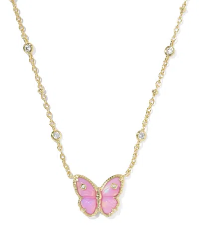 Kendra Scott Imitation Pearl And 14k Gold Over Brass Cailey Butterfly Short Pendant Necklace In Neutral